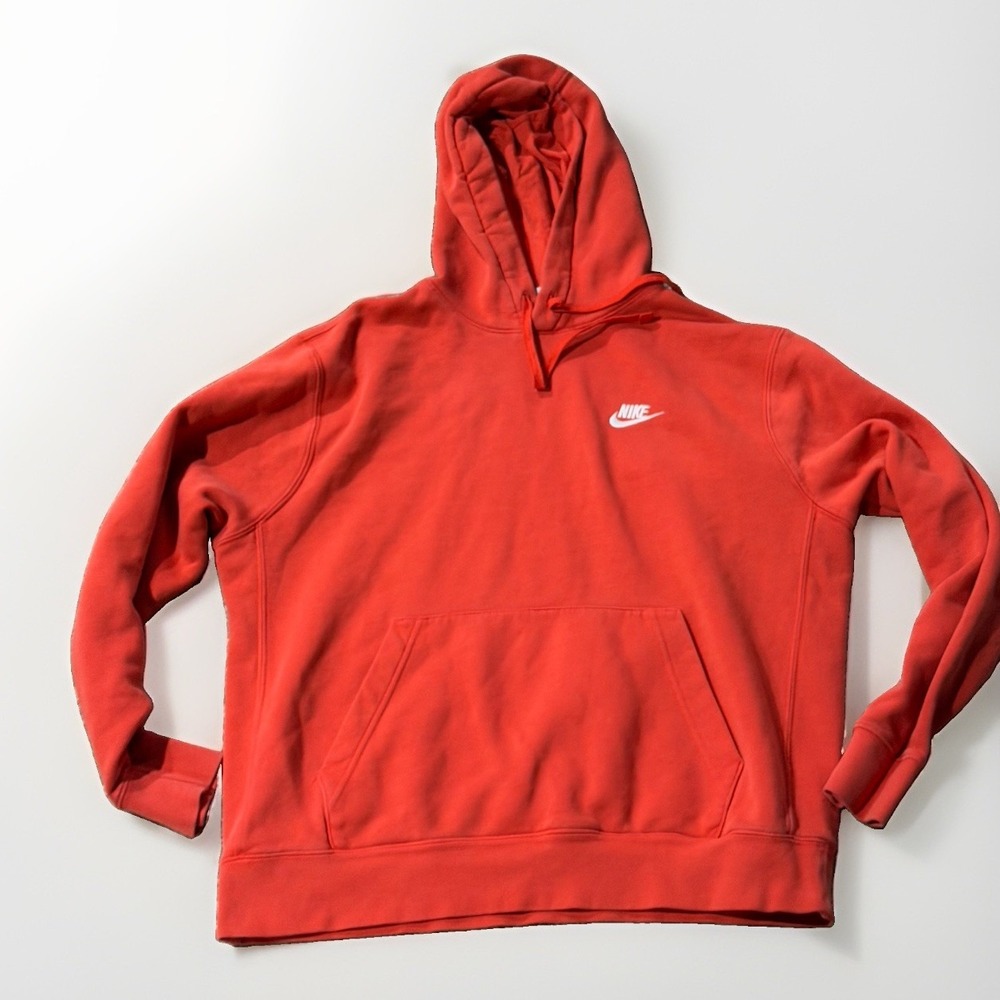 Nike Club Fleece Hoodie L Bright Red White Pullover
